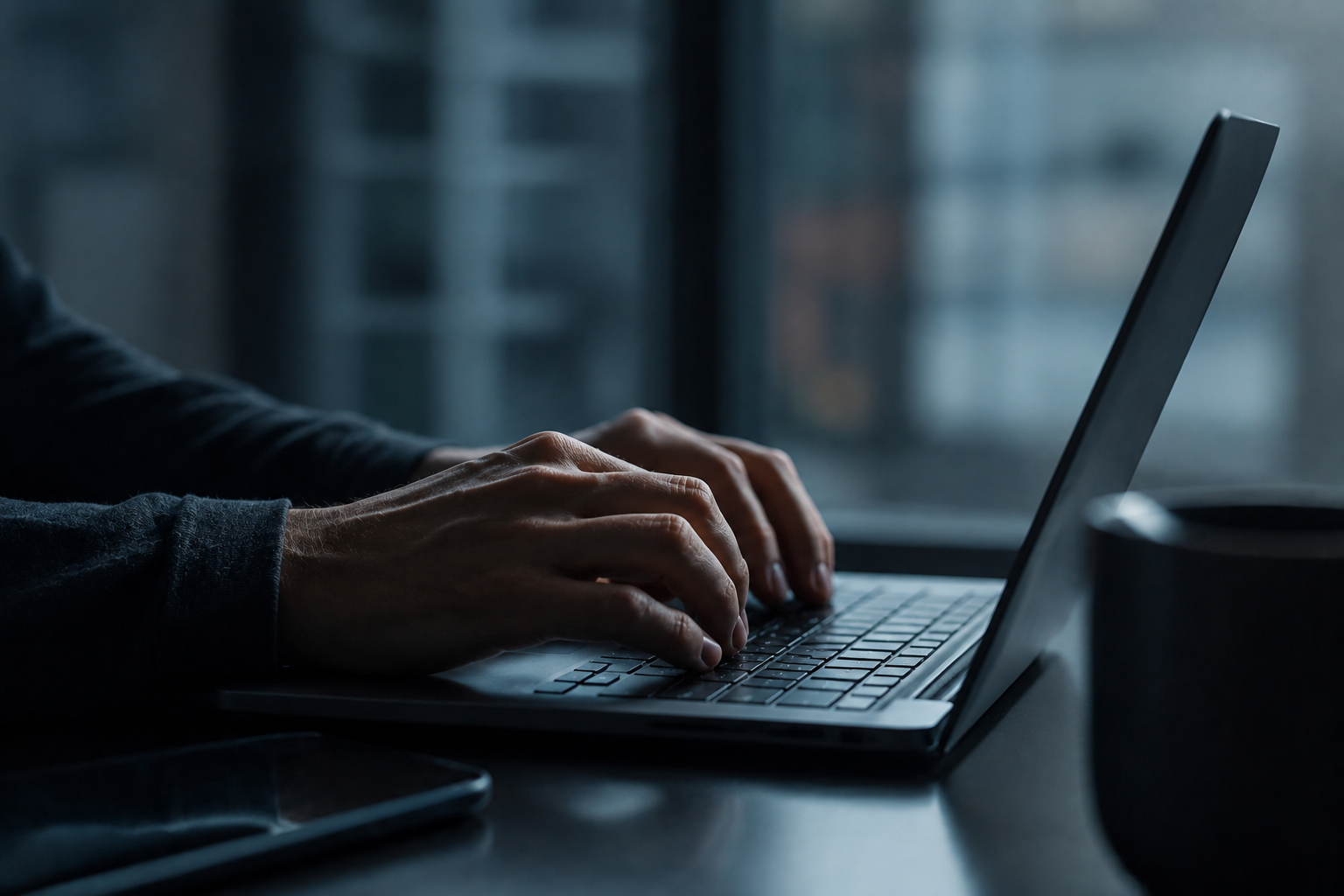 Hände tippen auf einem Laptop